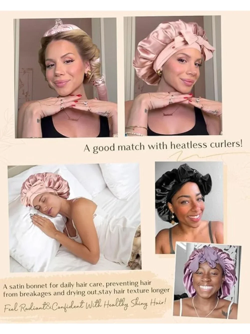 Adjustable Double Layer Satin Silk Bonnet for Sleeping, Reduces Frizz & Friction